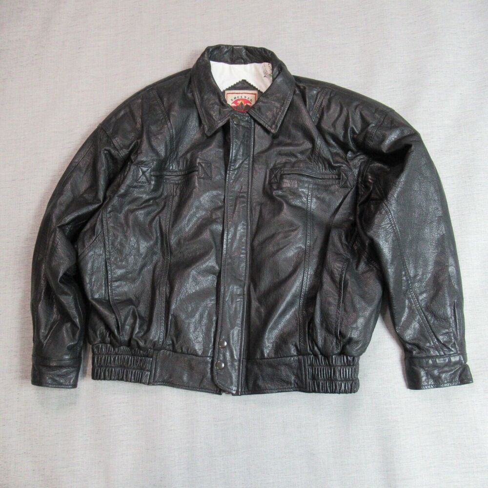Boulder Ridge Leather Jacket Mens Large Black Bomber Moto Biker 90s Y2K Vintage